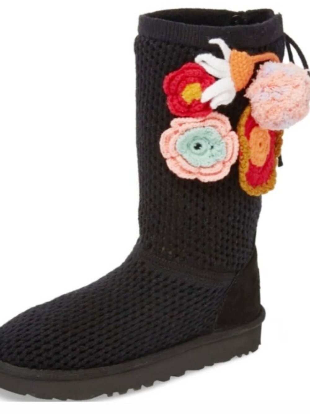 NEW! Ugg Australia Women's Classic Floral Granny Crochet 1095270 Black Boots 7
